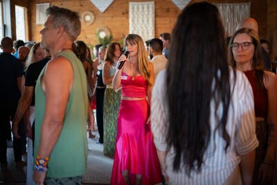 Christina Weber connecting with guests at Biohacking Love workshop