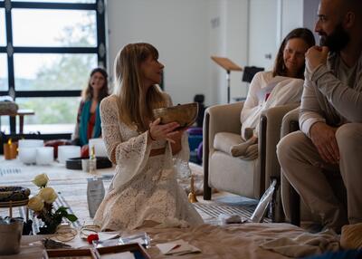 Christina Weber with singing bowl at Love Immersion VI ceremony