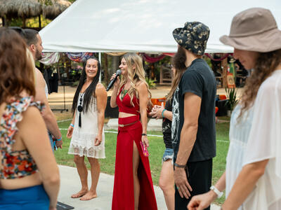 Christina Weber facilitating a circle at Solar Punk Summit